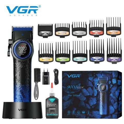 Профессиональная машинка для стрижки волос VGR V-001 BLUE с дисплеем 9000 об/мин и 10 насадками 1,5-24 мм ws71248-2 фото