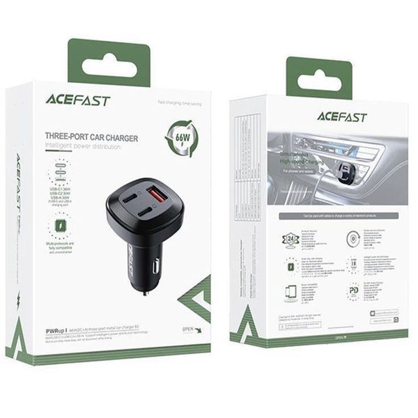 АЗУ Acefast B3 PD66W+QC4.0 (1USB-A/2C) Black 65906 фото