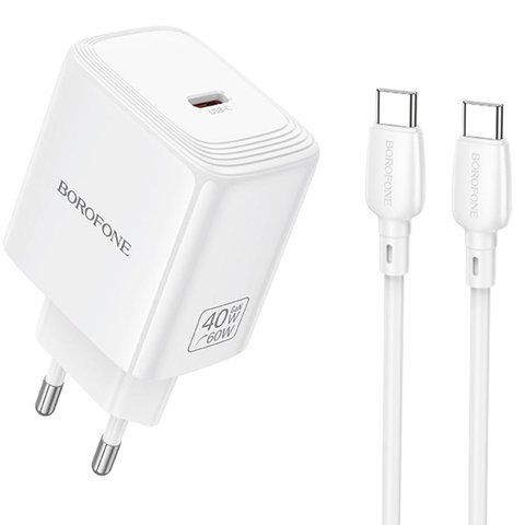 СЗУ Borofone BN33 Fuente PD40W (1USB-C) + кабель Type-C to Type-C White 85146 фото