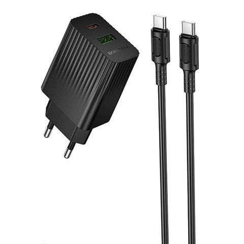 СЗУ Borofone BAS76A Source PD30W+QC3.0 (1USB-A/1C) + кабель Type-C to Type-C Black 81971 фото