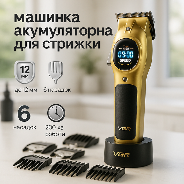 Машинка для стрижки аккумуляторная VGR V-886C GOLD ws29841 фото