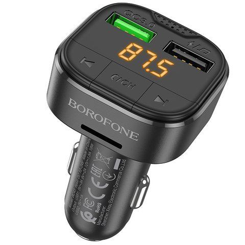 АЗУ FM модулятор Borofone BC43 Flash 18W+QC3.0 (2USB-A) Black 73995 фото