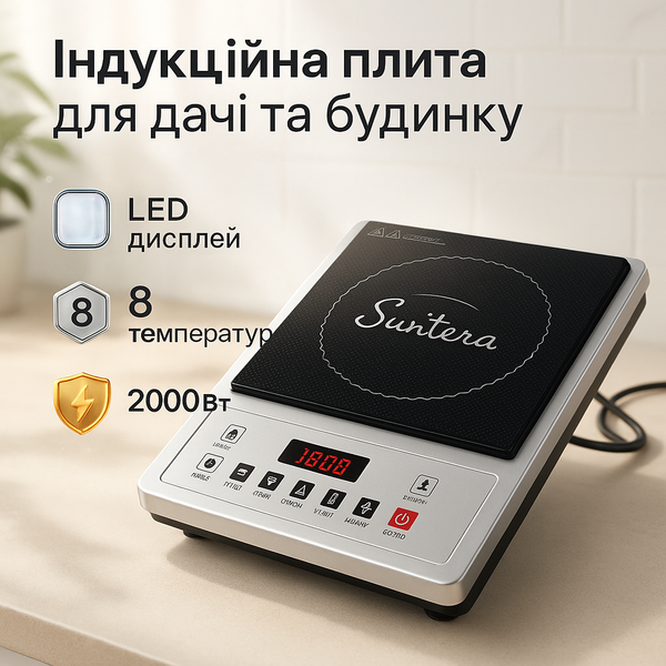 Плитка індукційна Suntera ICD-1012 2000Вт індукційна плита міні, електроплита інфрачервона ws11896 фото