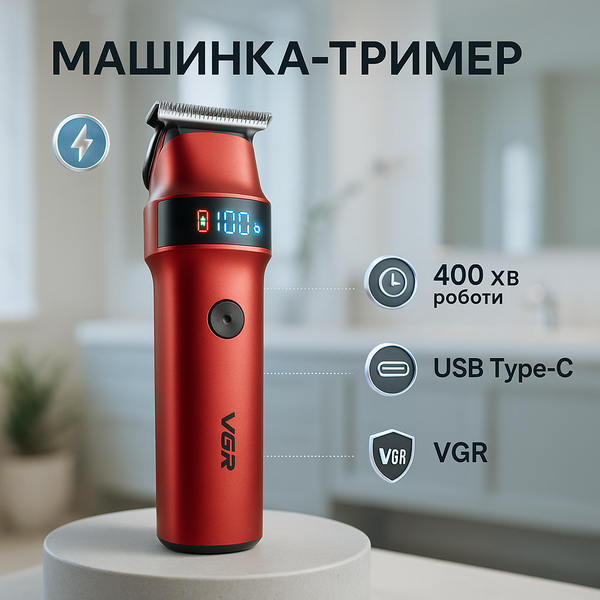 Машинка для стрижки волос VGR V-987 RED, Бритва триммер для мужчин ws55778-1 фото