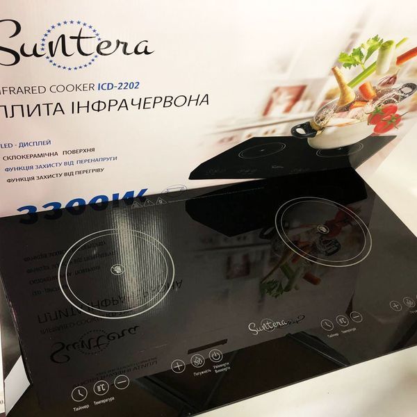 Електроплита велика індукційна на 2 конфорки Suntera ICD-2202 2200 Вт, Електроплита настільна від мережі ws13982 фото