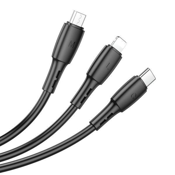 Дата кабель Borofone BX71 USB to 3in1 (1m) Чорний 56958 фото
