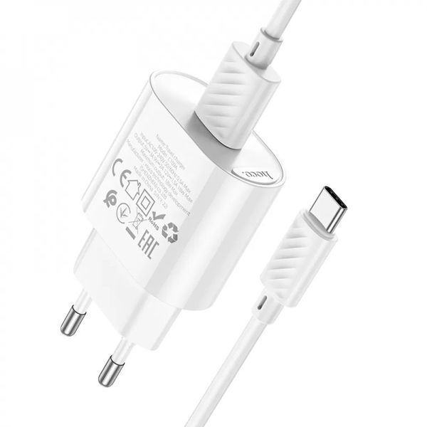 СЗУ Hoco C109A Fighter QC3.0 18W (1USB-A) + кабель USB to Type-C White 62859 фото