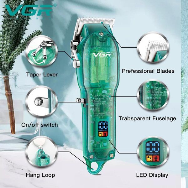 Профессиональная машинка для стрижки VGR Professional Clipper Transparent Green V-660 VEN660 фото